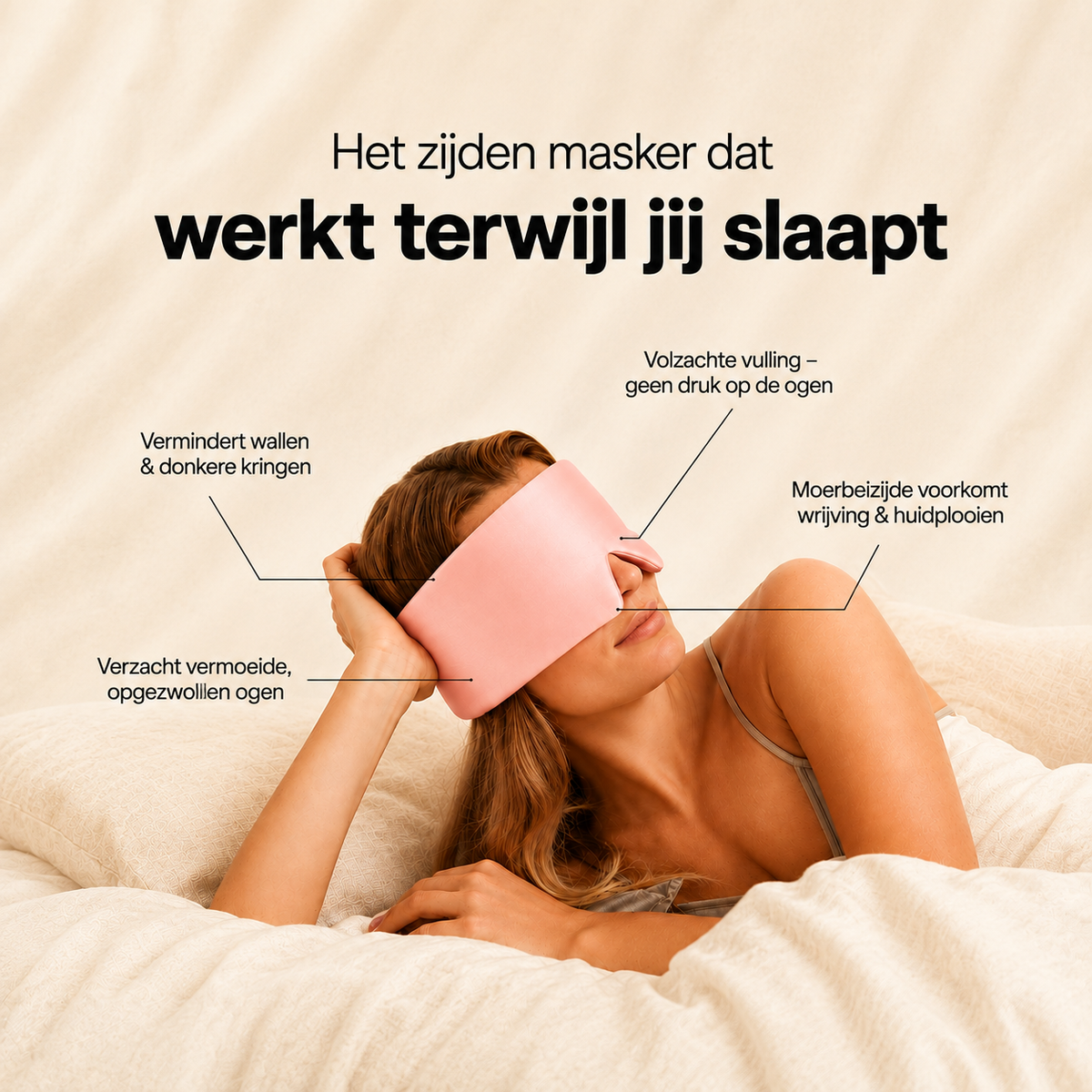 BeeNight Zijden Slaapmasker - verduisterend zonder druk